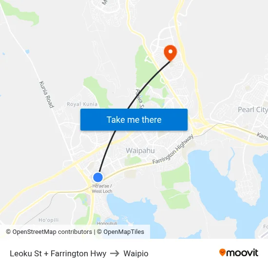 Leoku St + Farrington Hwy to Waipio map