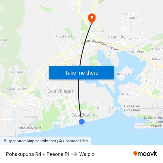 Pohakupuna Rd + Peeone Pl to Waipio map