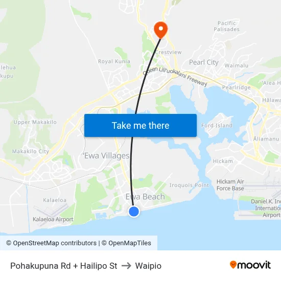 Pohakupuna Rd + Hailipo St to Waipio map