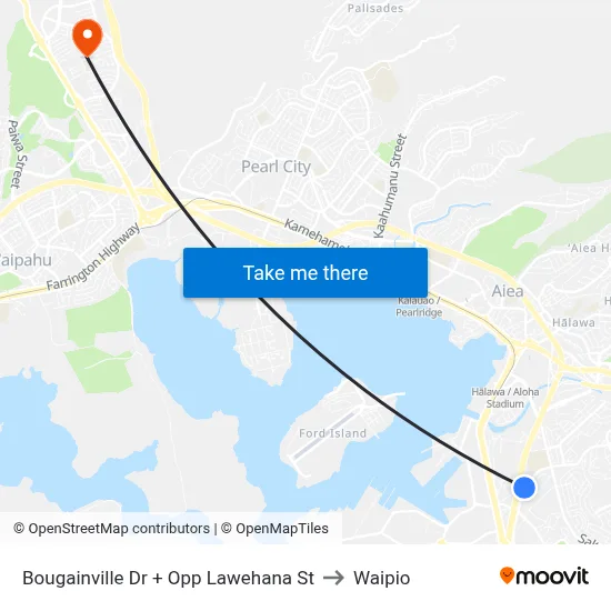 Bougainville Dr + Opp Lawehana St to Waipio map