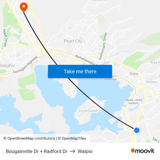 Bougainville Dr + Radford Dr to Waipio map