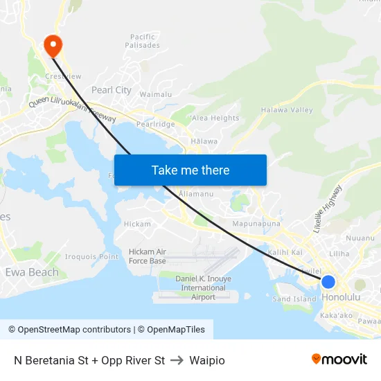 N Beretania St + Opp River St to Waipio map
