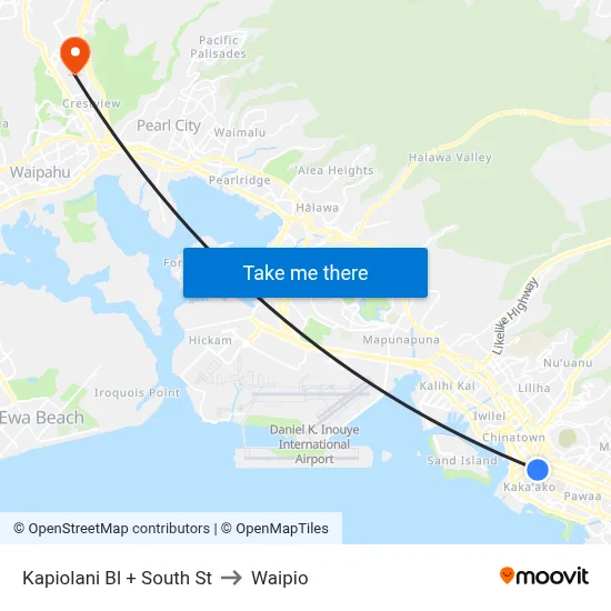Kapiolani Bl + South St to Waipio map