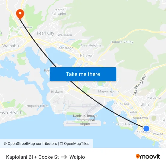 Kapiolani Bl + Cooke St to Waipio map