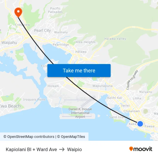 Kapiolani Bl + Ward Ave to Waipio map