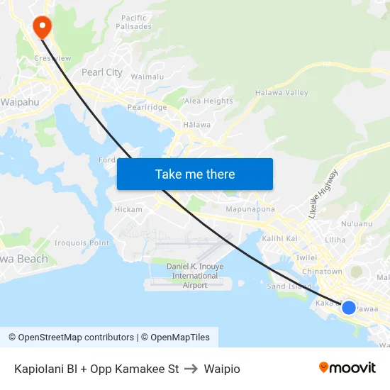 Kapiolani Bl + Opp Kamakee St to Waipio map