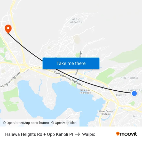 Halawa Heights Rd + Opp Kaholi Pl to Waipio map