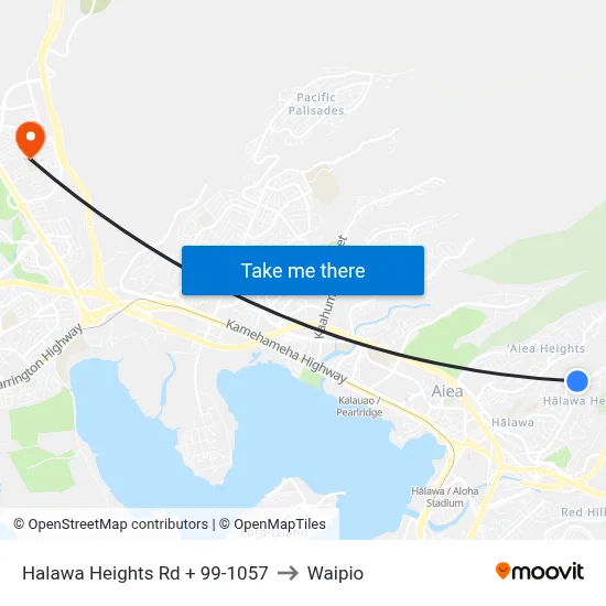 Halawa Heights Rd + 99-1057 to Waipio map