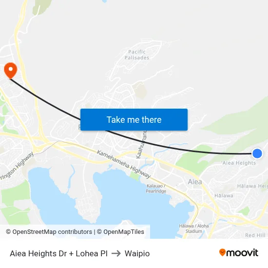 Aiea Heights Dr + Lohea Pl to Waipio map