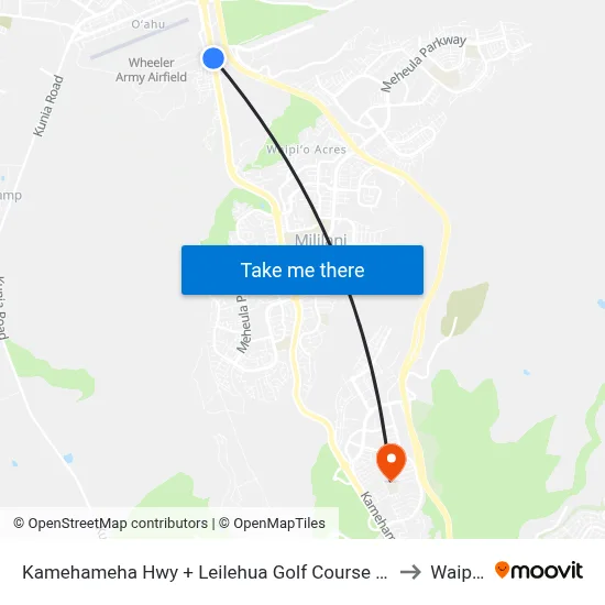 Kamehameha Hwy + Leilehua Golf Course Rd to Waipio map