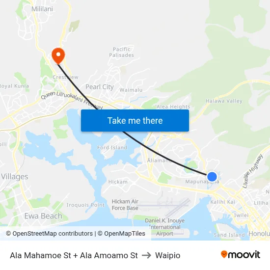 Ala Mahamoe St + Ala Amoamo St to Waipio map