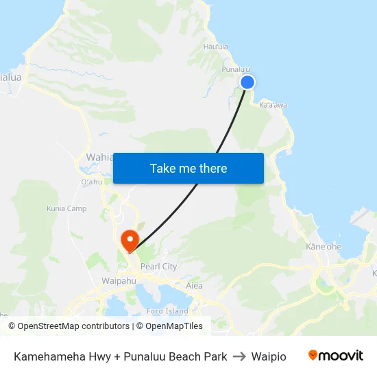 Kamehameha Hwy + Punaluu Beach Park to Waipio map