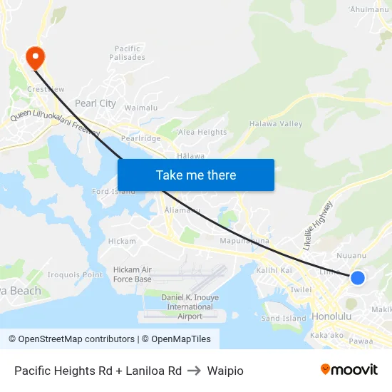 Pacific Heights Rd + Laniloa Rd to Waipio map