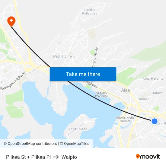 Piikea St + Piikea Pl to Waipio map