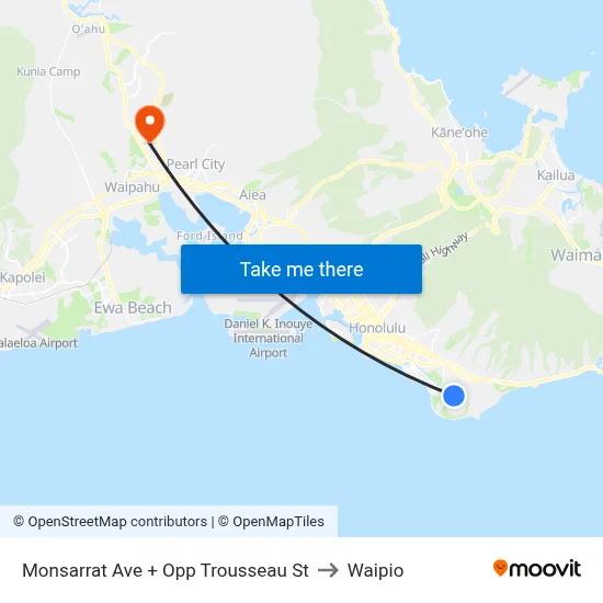 Monsarrat Ave + Opp Trousseau St to Waipio map