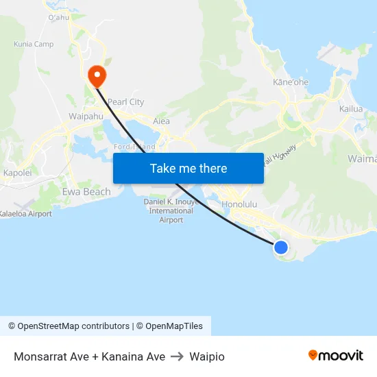 Monsarrat Ave + Kanaina Ave to Waipio map