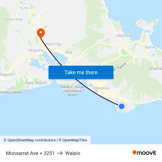 Monsarrat Ave + 3251 to Waipio map