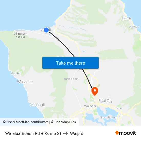 Waialua Beach Rd + Komo St to Waipio map