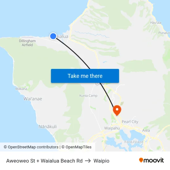 Aweoweo St + Waialua Beach Rd to Waipio map