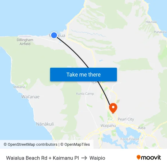 Waialua Beach Rd + Kaimanu Pl to Waipio map