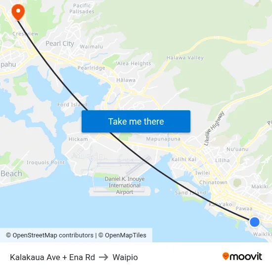 Kalakaua Ave + Ena Rd to Waipio map
