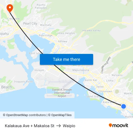 Kalakaua Ave + Makaloa St to Waipio map
