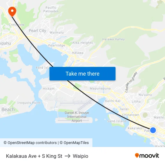Kalakaua Ave + S King St to Waipio map