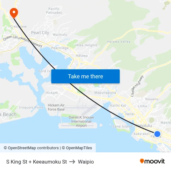 S King St + Keeaumoku St to Waipio map