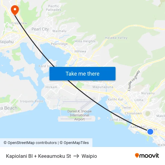Kapiolani Bl + Keeaumoku St to Waipio map