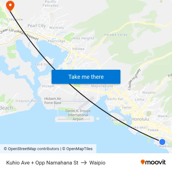 Kuhio Ave + Opp Namahana St to Waipio map