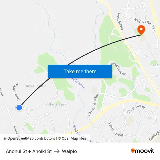Anonui St + Anoiki St to Waipio map