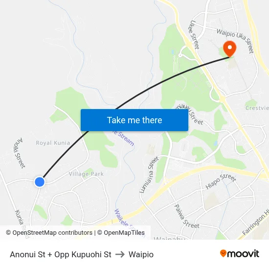 Anonui St + Opp Kupuohi St to Waipio map