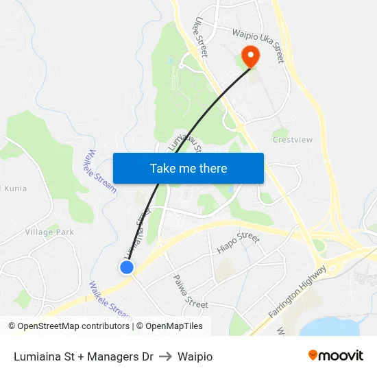 Lumiaina St + Managers Dr to Waipio map