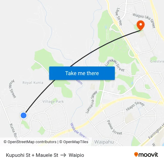 Kupuohi St + Mauele St to Waipio map