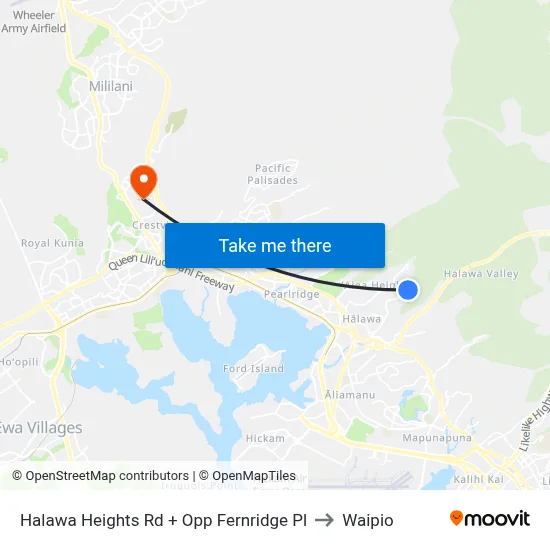 Halawa Heights Rd + Opp Fernridge Pl to Waipio map