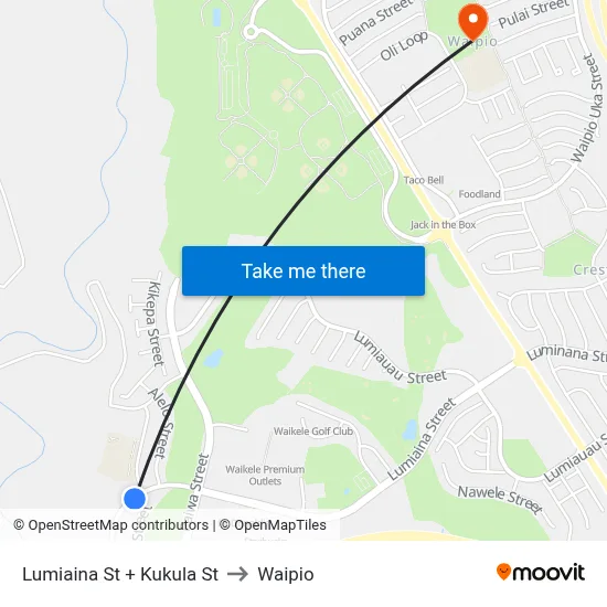 Lumiaina St + Kukula St to Waipio map