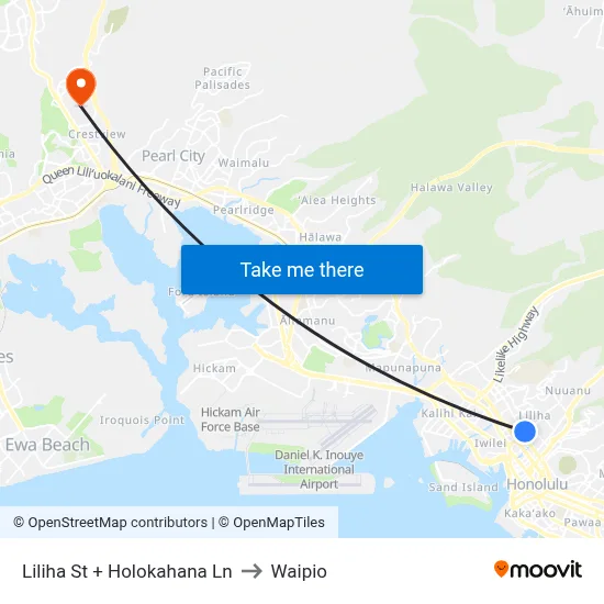 Liliha St + Holokahana Ln to Waipio map
