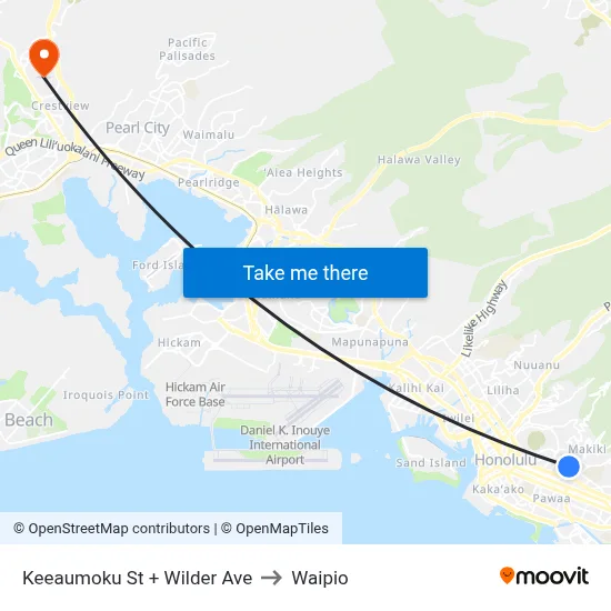 Keeaumoku St + Wilder Ave to Waipio map