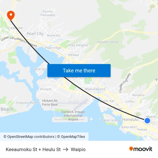 Keeaumoku St + Heulu St to Waipio map