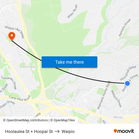 Hoolaulea St + Hoopai St to Waipio map