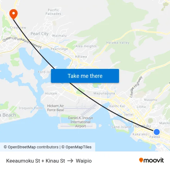 Keeaumoku St + Kinau St to Waipio map