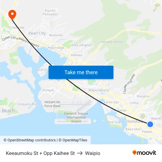Keeaumoku St + Opp Kaihee St to Waipio map