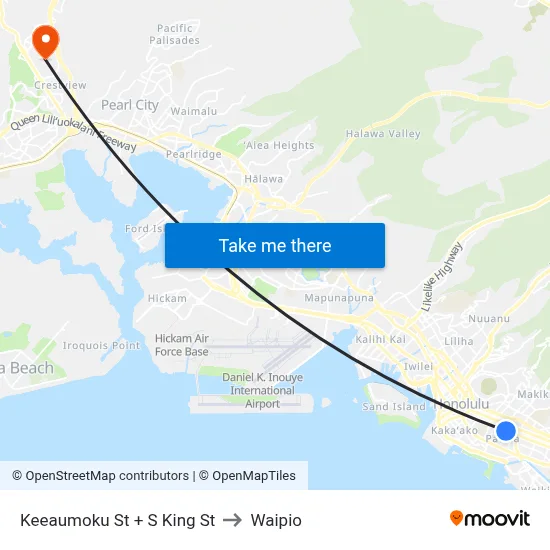 Keeaumoku St + S King St to Waipio map