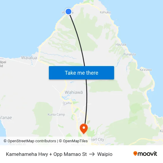 Kamehameha Hwy + Opp Mamao St to Waipio map