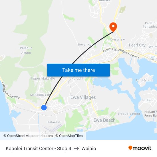 Kapolei Transit Center - Stop 4 to Waipio map