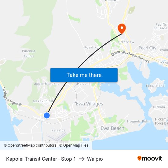 Kapolei Transit Center - Stop 1 to Waipio map