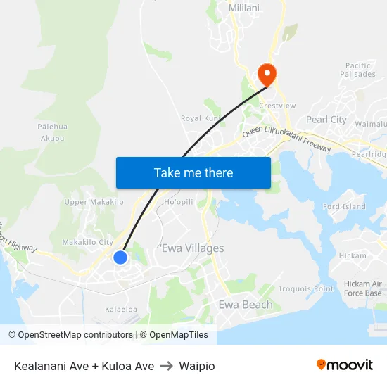 Kealanani Ave + Kuloa Ave to Waipio map