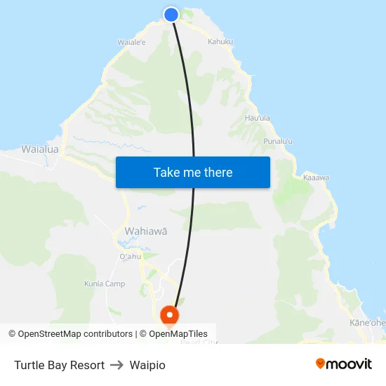 Turtle Bay Resort to Waipio map