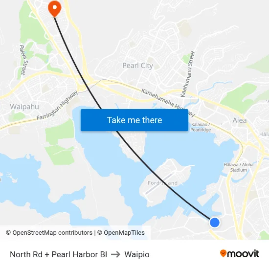 North Rd + Pearl Harbor Bl to Waipio map