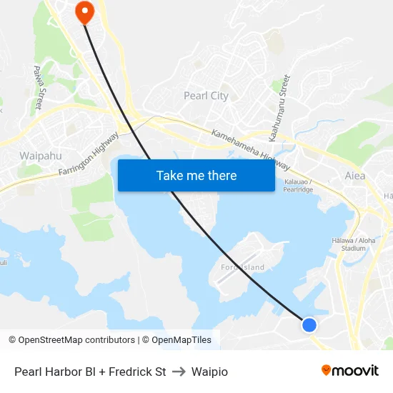 Pearl Harbor Bl + Fredrick St to Waipio map